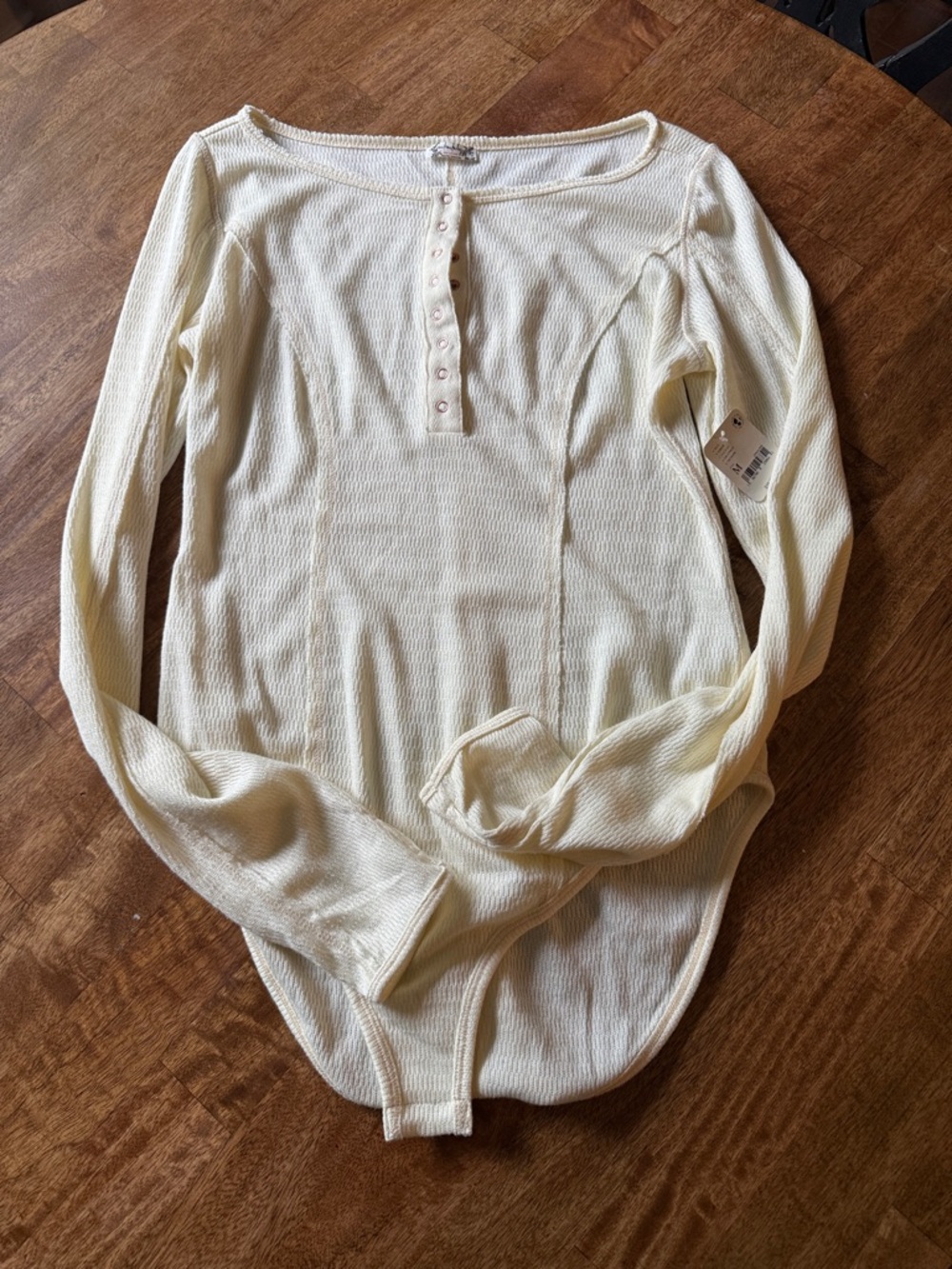 Free People Ivory Ribbed Long Sleeve Henley Bodysuit